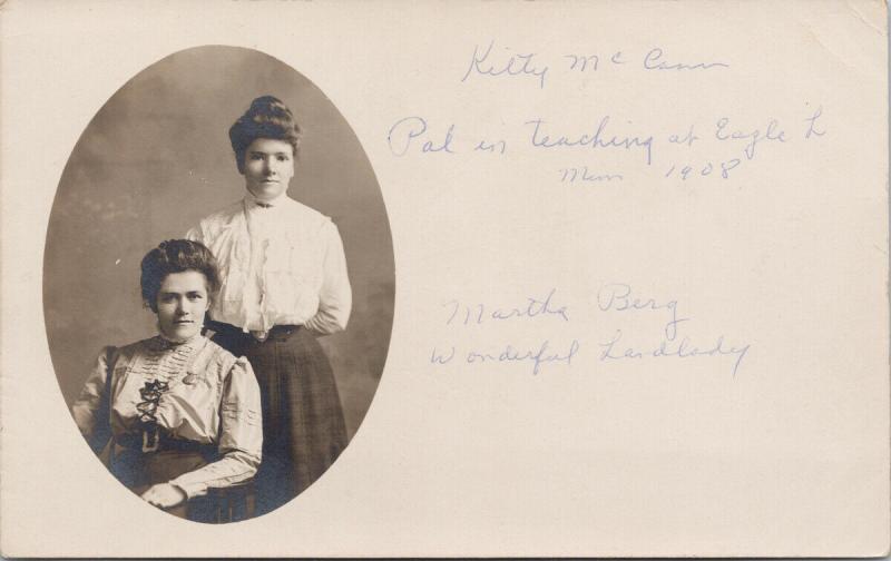 Two Women Studio Portrait Martha Berg Kitty McCann c1908 RPPC Postcard F10