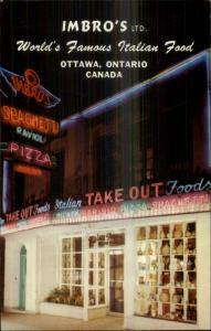 Ottawa ON Imbro's Italian Restaurant Neon Pizza Storefront Postcard