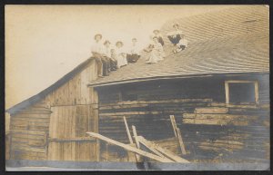 Men Ladies & Kids Sitting on Roof of House RPPC Unused c1910s