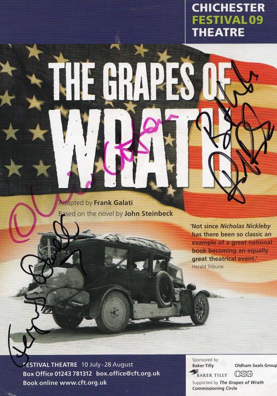 The Grapes Of Wrath Oliver Cotton Paul Barnhill 3x Hand Signed Theatre Flyer