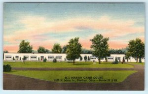 FINDLAY, Ohio OH ~ Roadside H.I. MARTIN CABIN COURT Motel c1940s Linen Postcard