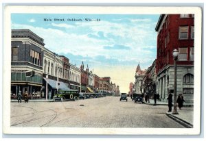 c1920's Main Street Classic Cars Van Intersection Oshkosh Wisconsin WI Postcard