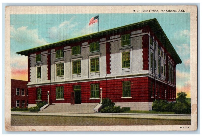 1942 US Post Office Building Stairs Door Entrance Jonesboro Arkansas AK Postcard