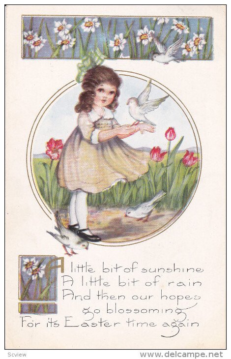 Girl holding  a dove, Tulip Flowers field, Daisies, It's Easter time again, P...