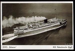 Royal Dutch Lloyd, D.M.S. Baloeran (1940s) Aerial RPPC 