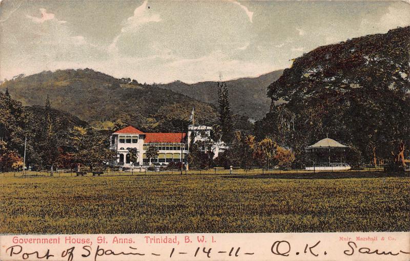 Govern House, St. Anns., Trinidad, British West Indies, Early Postcard, Used