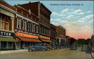 Centralia Illinois IL Broadway Street Scene Vintage Postcard