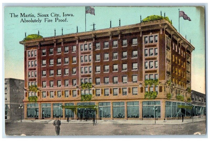 1913 Absolutely Fire Proof The Martin Building Scene Sioux City Iowa IA Postcard