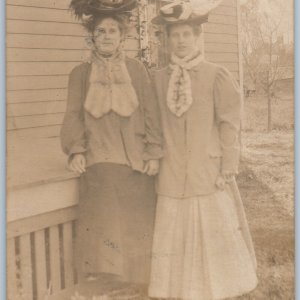 c1900s UDB Lovely Young Ladies RPPC Outdoors Women Victorian Fancy Hat Girl A187