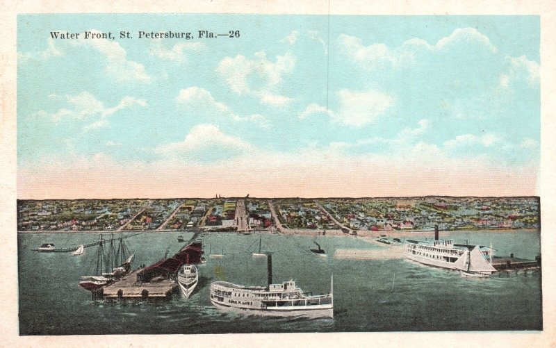 Vintage Postcard Bird's Eye View Of Water Front St. Petersburg Florida E.C. Pub.