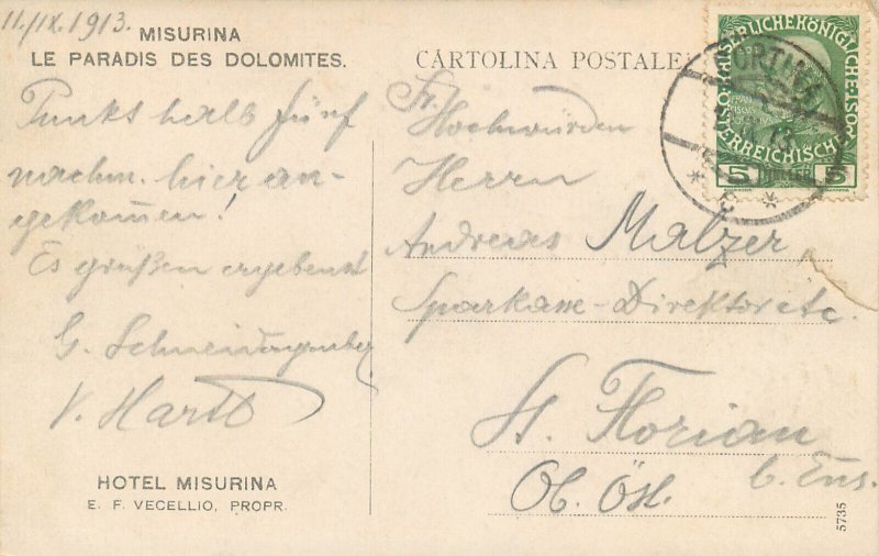 Italy Lake & Hotel Misurina 1913