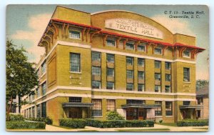 GREENVILLE, SC South Carolina ~ TEXTILE EXPOSITION HALL c1940s Linen Postcard