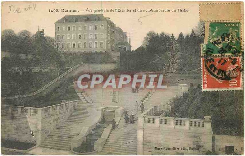 Old Postcard Rennes General view of the staircase and the new Garden Tabor