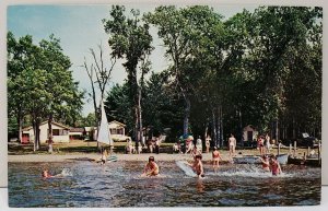 China Maine WILLOW BEACH CAMPS on China Lake Kids in the Water Postcard D9