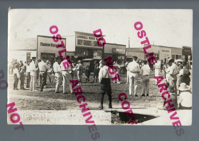 Faith SOUTH DAKOTA RPPC 1916 BAND PLAYING Main Street FAIR nr Dupree Bison