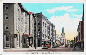 Main Street From Depot Square Laconia New Hampshire Vintage Postcard C074