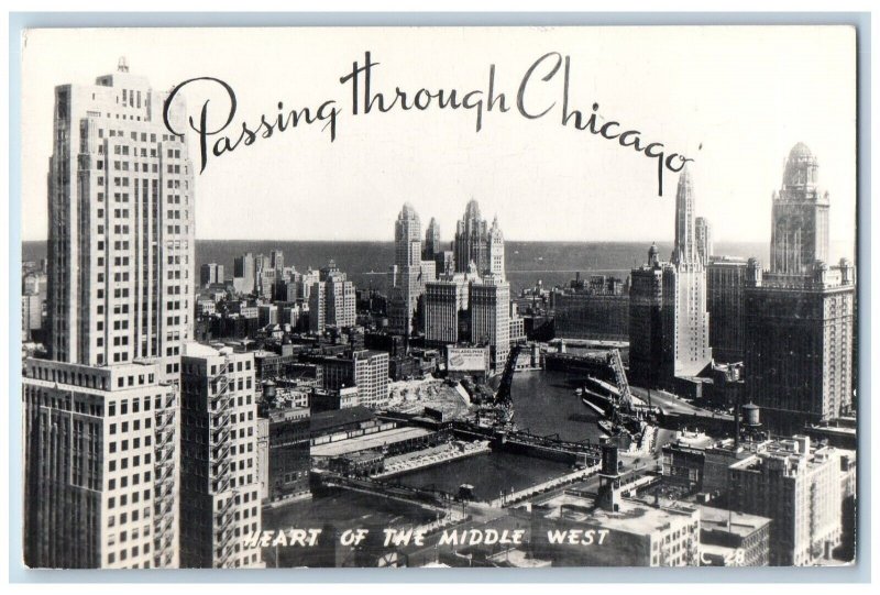 Chicago IL Postcard RPPC Photo Heart Of The Middle West Passing Through Chicago