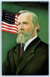 Rutherford Birchard Hayes 19th US President Portrait Flag Morris Katz Postcard