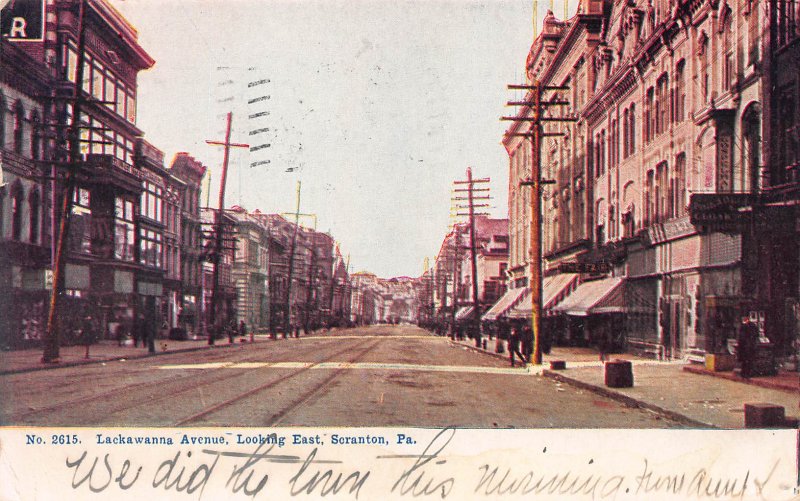 Lackawana Ave Looking East, Scranton, Pennsylvania, Early Postcard, Used in 1907