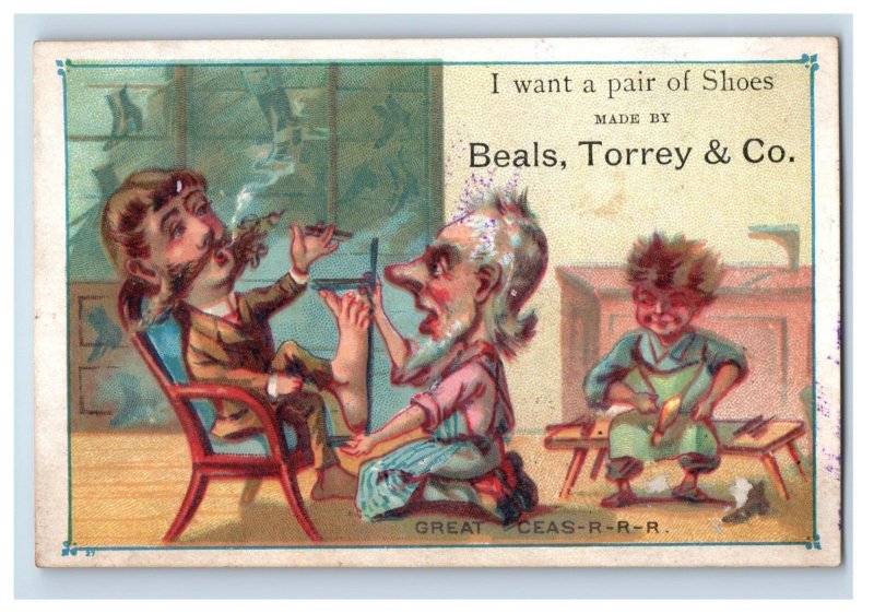 1880s Beals Torrey & Co. Shoe Store Scenes Comical Caricatures Lot Of 3 F46