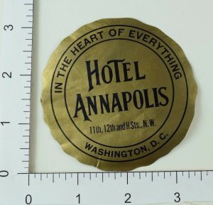 Poster Stamp Luggage Label Vintage Hotel Annapolis Washington D.C E5