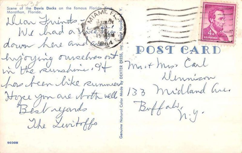 Marathon Florida Davis Docks Lighthouse Vintage Postcard KK1745