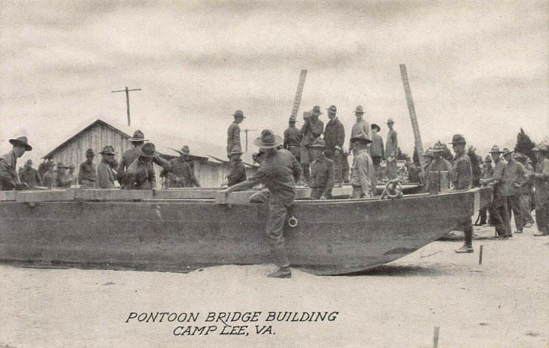 Pontoon Bridge Building, Camp Lee, Virginia, Early Postcard, Unused