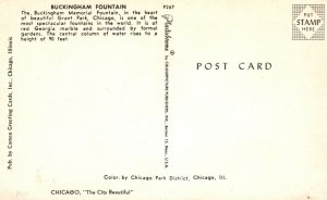 Vintage Postcard View Buckingham Memorial Fountain Grant Park Chicago Illinois