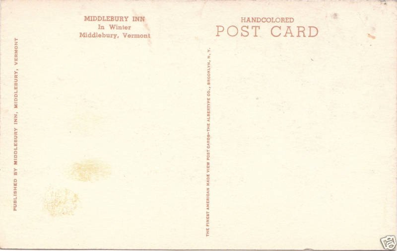 Postcard Middlebury Inn Vermont NR