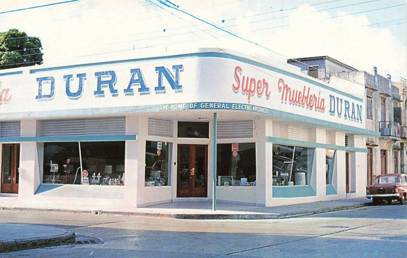 Leon-Ponce P.R.Super Muebleria Duran Storefront Old Car Postcard