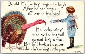 1912 Behold Mr. Turkey Eager To Be Fed, Cute Baby Girl Feed The Turkey Postcard