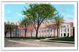 c1940's West High School Campus Building Roadside Pathways Green Bay WI Postcard 
