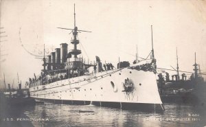 RPPC USS PENNSYLVANIA BATTLESHIP MILITARY ROTOGRAPH REAL PHOTO POSTCARD 1905
