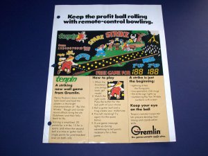 TENPIN TEN PIN WALL MOUNT VIDEO ARCADE GAME SALES FLYER Retro Art Promo Vintage