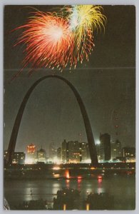 State View~Fireworks Display At Gateway Arch St Louis Missouri~Vintage Postcard