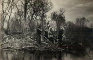 Man Fishing on Creek - Women - Warsaw MO Johnston Studio Cameo c1910 RPPC