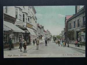 Hertfordshire HITCHIN High Street Animated Street Scene c1905 Postcard H Moulden