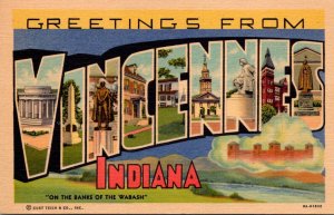 Indiana Greetings From Vincennes Large Letter Linen Curteich