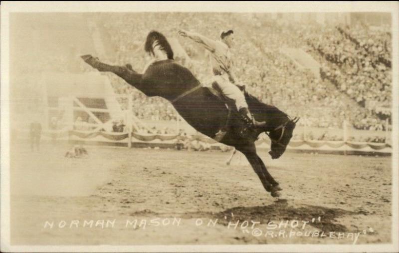 Cowboy Rodeo Bucking Broncho Horse Norman Mason Real Photo Postcard