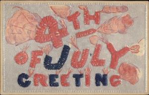 4th of July Greeting Spelled Out in Fireworks c1910 Embossed Postcard