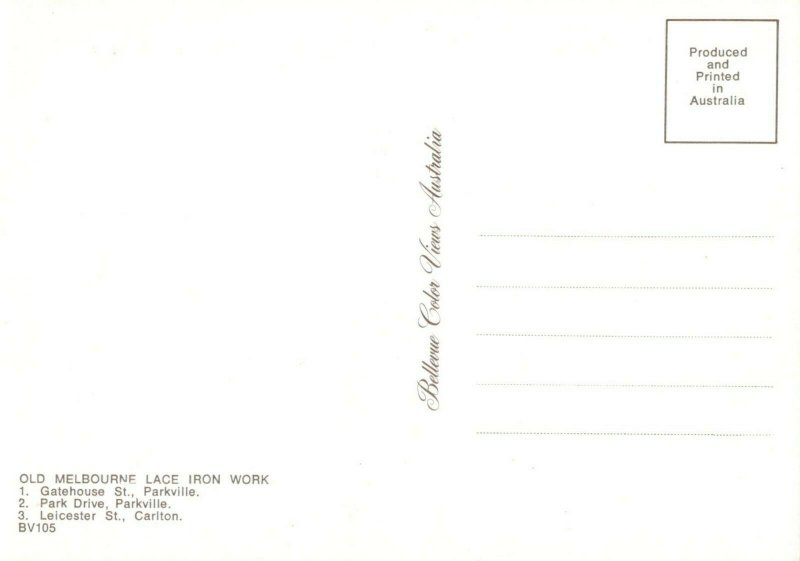 Australia Postcard - Old Melbourne - Lace Iron Work  RR8189