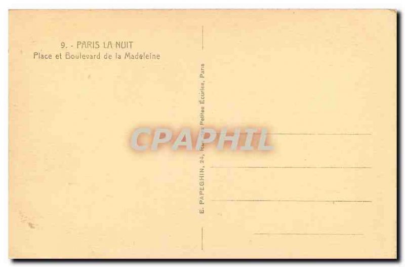 CARTE Postale Old Paris Night Place and Boulevard de la Madeleine