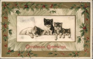 Christmas Sweet Kittens Kitty Cats Woven Silk WINSCH c1910 Postcard