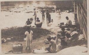 RPPC WASHING CLOTHES PHILIPPINES REAL PHOTO POSTCARD (c. 1910)