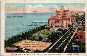 1930s Edgewater Beach Hotel on Lake Michigan Chicago IL Postcard