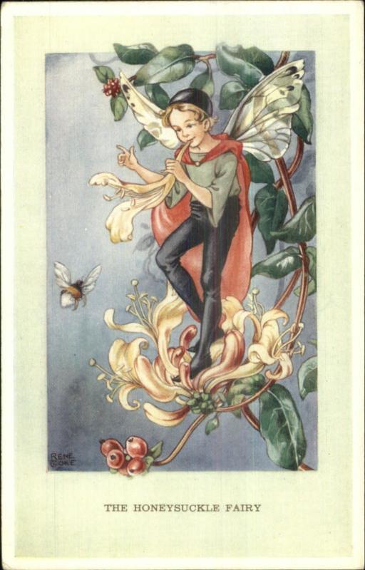 Fantasy - Rene Cloke Honeysuckle Fairy Old Postcard