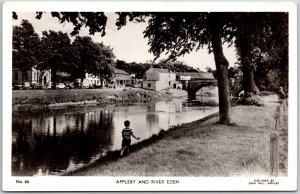 Appleby And River Eden England Kid Hiking On Trail Real Photo RPPC Postcard