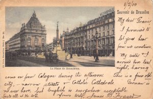 Belgium 1900 Souvenir de Bruxelles Brussels Place de Brouckere postcard B998