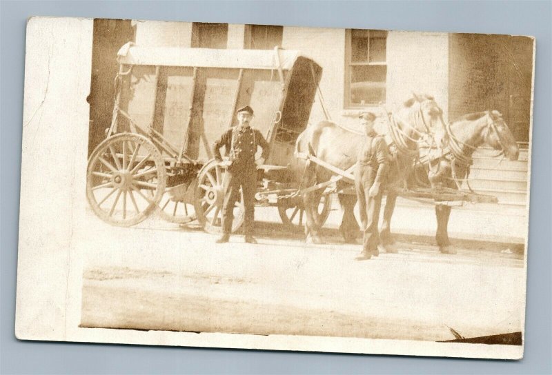 ICE GO HORSE CART ADVERTISING ANTIQUE REAL PHOTO POSTCARD RPPC