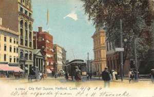 City Hall Square HARTFORD, CT Streetcar Street Scene 1906 Vintage Postcard